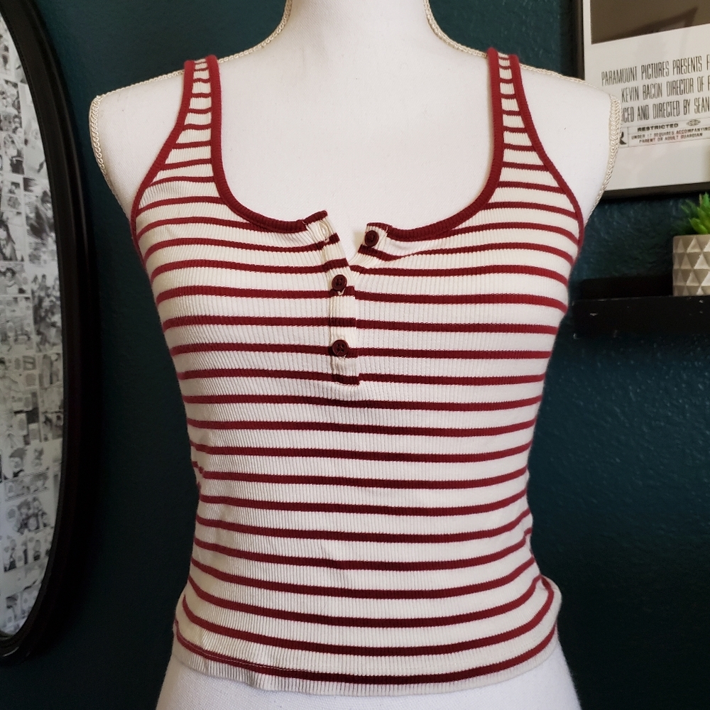 Forever 21 Red and White Striped Button Tank